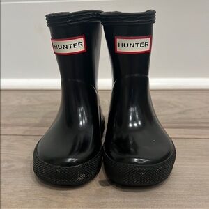 Hunter Black Kids Rain Boots with Red-Trim Logo